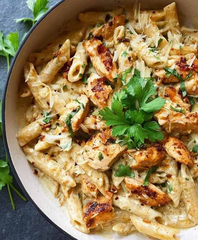 Cremige Knoblauch-Parmesan-Pasta mit Hähnchen – Ein Genuss für jeden Tag