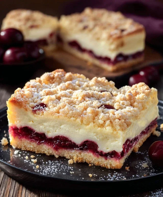 Saftiger Käsekuchen mit Kirsch Extract Extracten und Streuseln