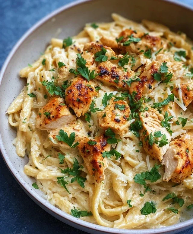 Cremige Knoblauch-Parmesan-Pasta mit Hähnchen – Ein Genuss für jeden Tag