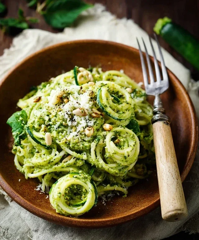 Gruene Zucchininudeln mit Avocadopesto