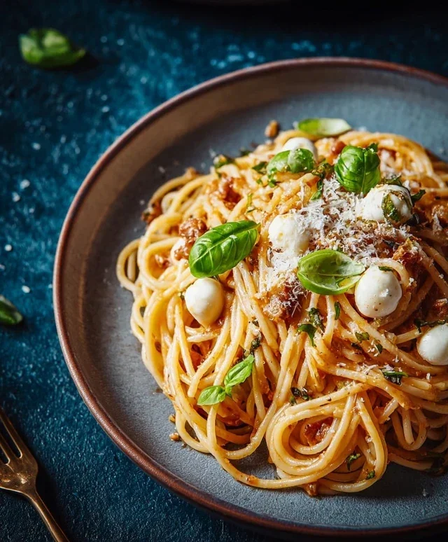 Spaghetti mit Sellerie, Mozzarella