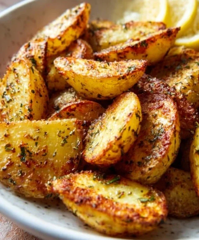 Crispy 4-Ingredient Air Fryer Greek Lemon Potatoes You’ll Crave