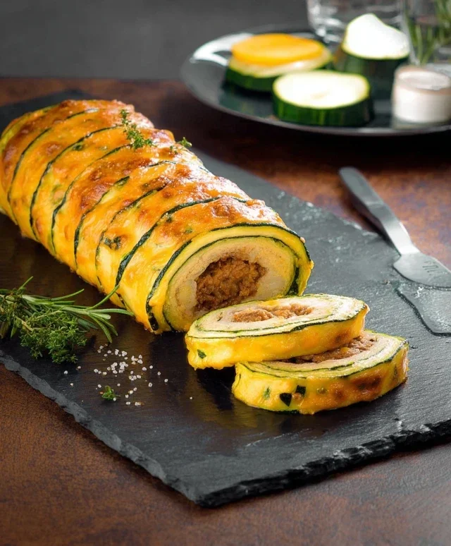 Zucchini-Hackfleisch-Rolle mit Cheddar