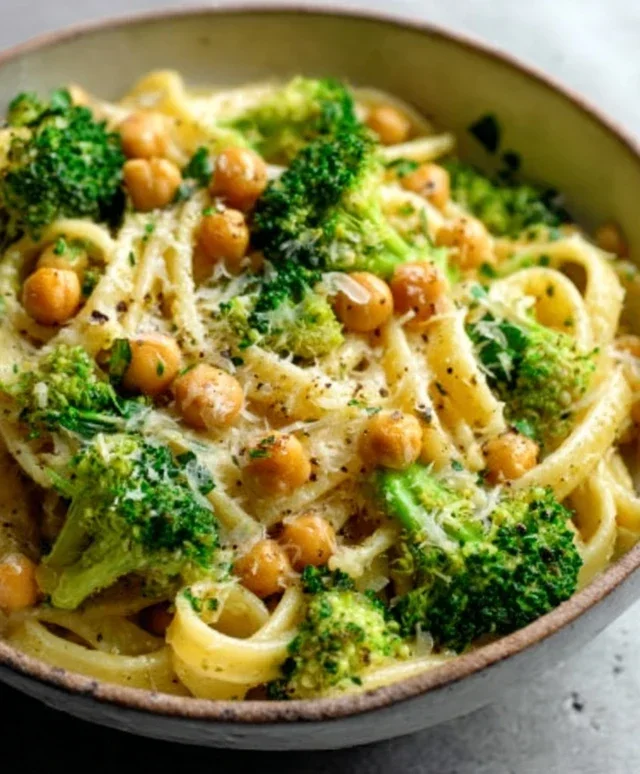 Broccoli Chickpea Pasta with Garlic Olive Oil
