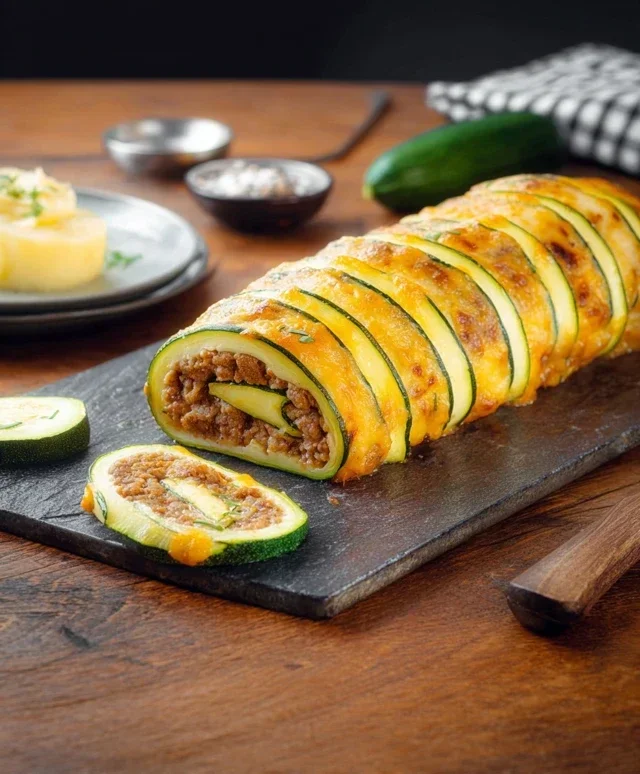 Zucchini-Hackfleisch-Rolle mit Cheddar
