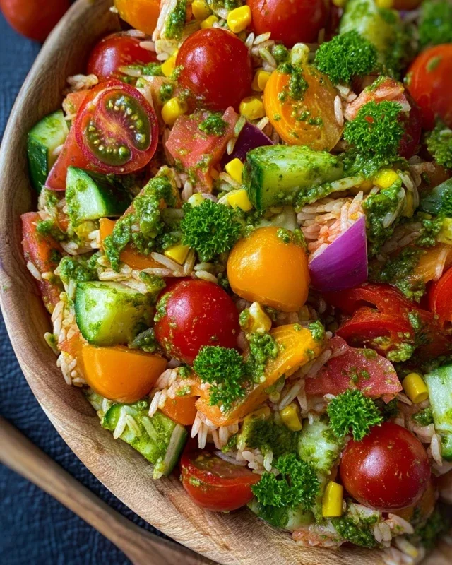Bunter Reissalat mit Pesto Dressing