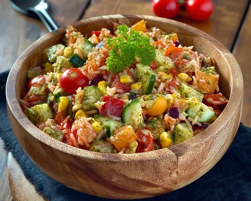 Bunter Reissalat mit Pesto Dressing