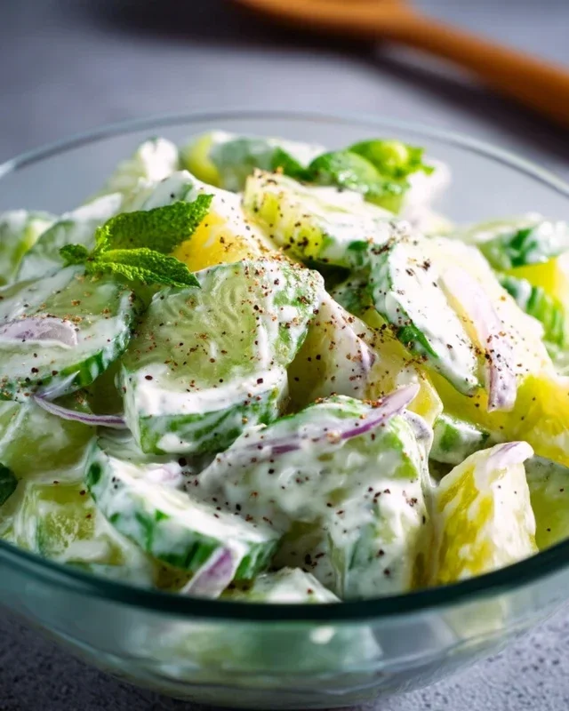 Leckerer Gurkensalat mit Joghurt Dressing