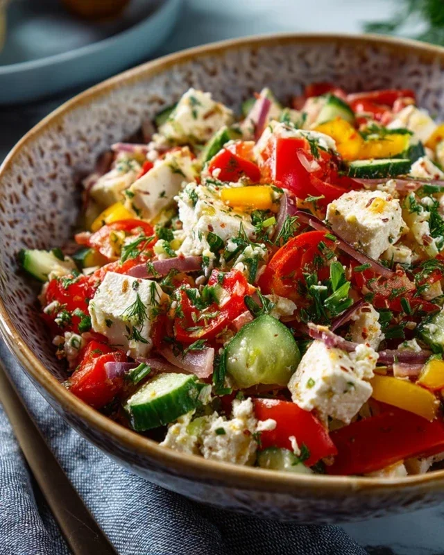 Mediterraner Reissalat mit Feta, Gurken und Paprika