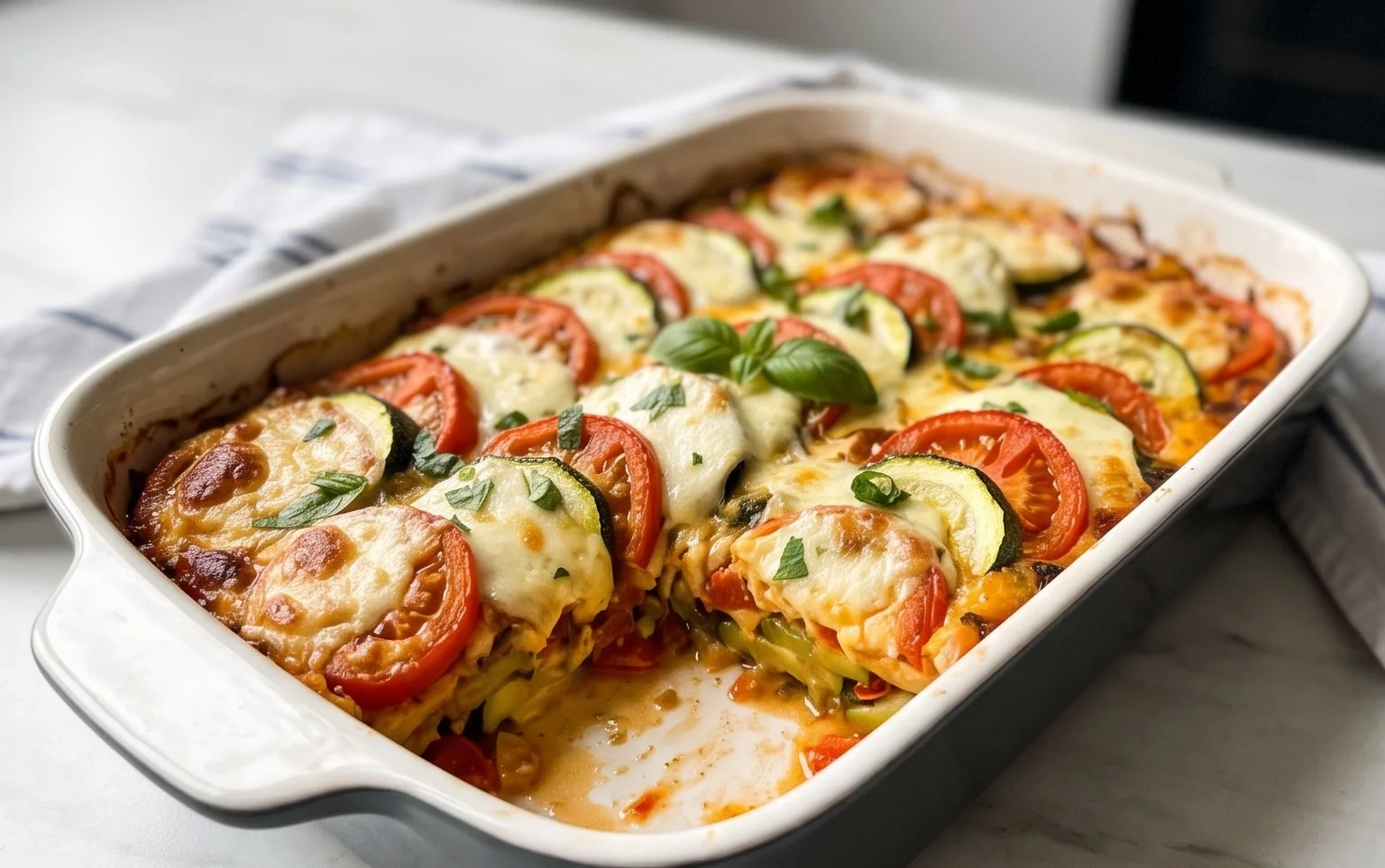 Tomaten Zucchini Auflauf mit Mozzarella