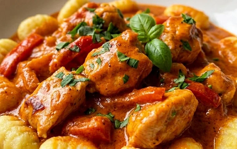 Paprika-Sahne-Hähnchen mit Gnocchi