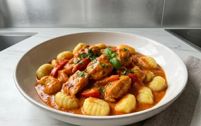 Paprika-Sahne-Hähnchen mit Gnocchi