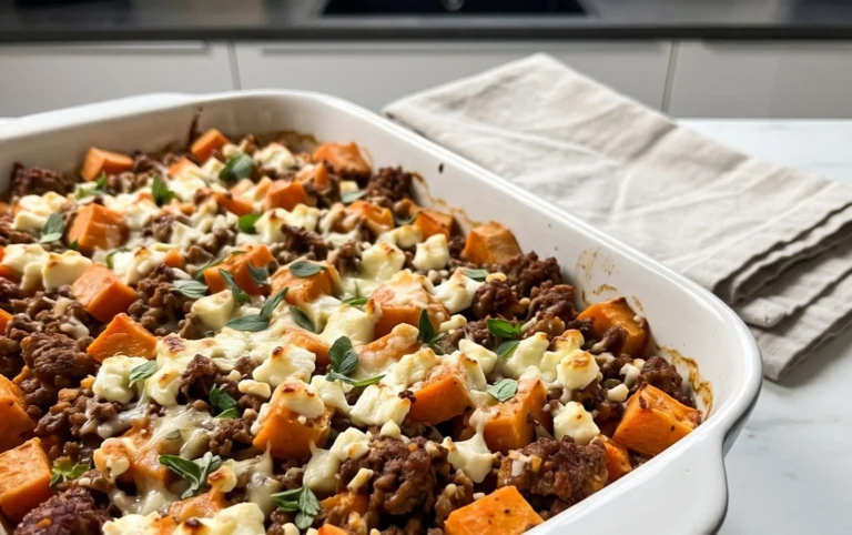 Süßkartoffel-Hackfleisch-Auflauf mit Feta