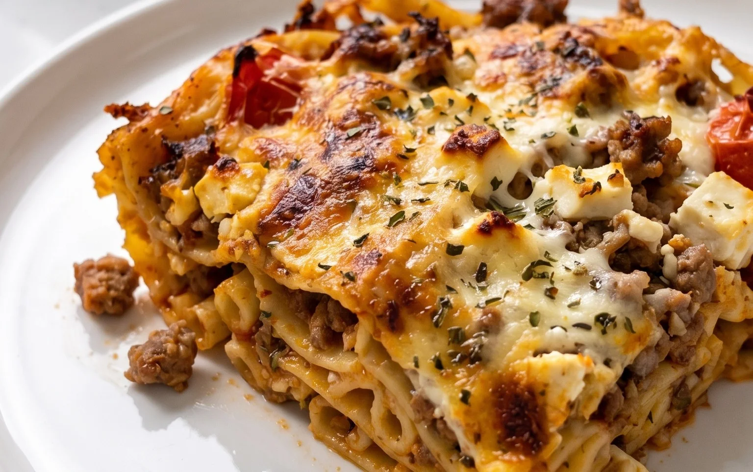 Griechischer Nudel-Auflauf mit Feta und Hackfleisch