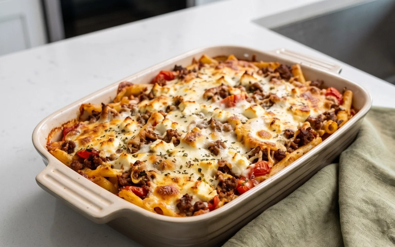 Griechischer Nudel-Auflauf mit Feta und Hackfleisch