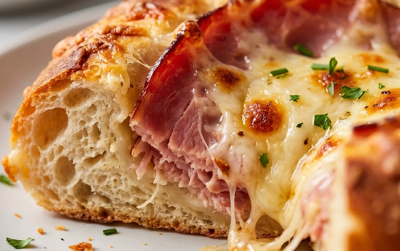 Handbrot mit Schinken und Käse