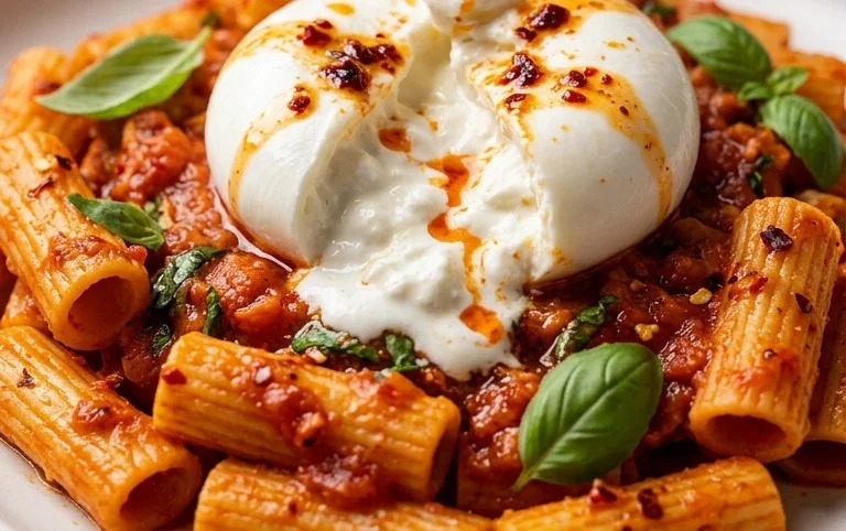 Spicy burrata rigatoni