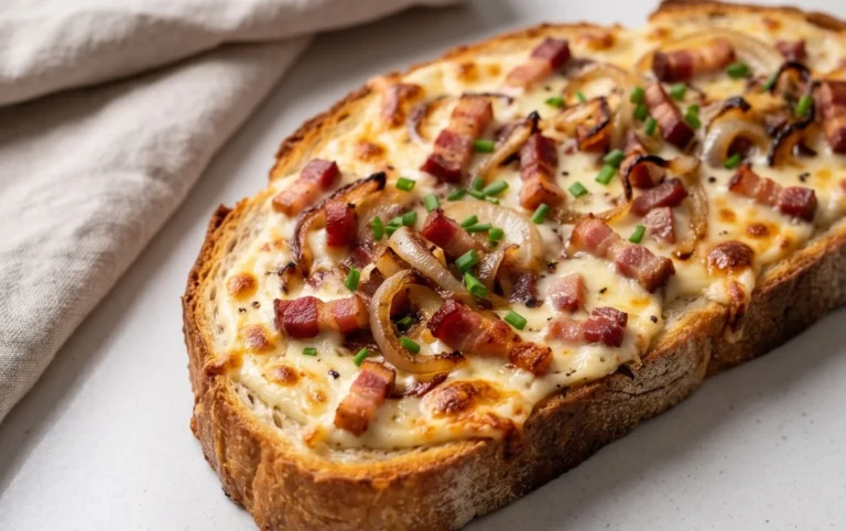 Flammkuchen Toast mit Speck und Zwiebeln