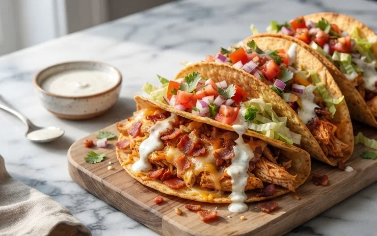 Baked Chicken Beef Bacon Ranch Tacos