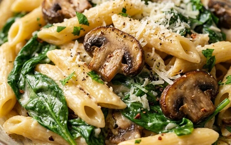 One-Pot Garlic Parmesan Pasta with Spinach and Mushrooms