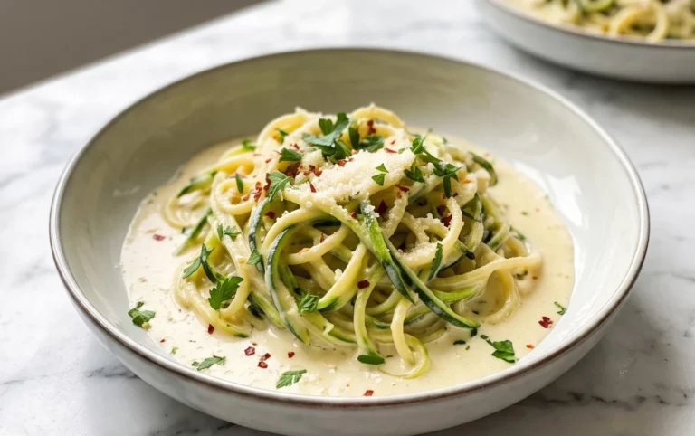 Zucchini-Spaghetti in cremiger Sauce– Zoodles