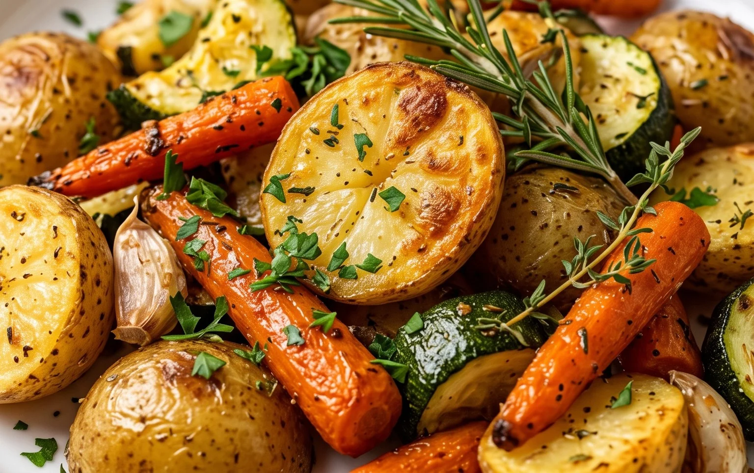 Garlic Herb Roasted Potatoes Carrots and Zucchini