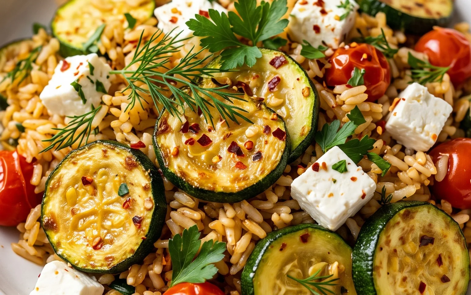 Zucchini-Reis-Pfanne mit Feta