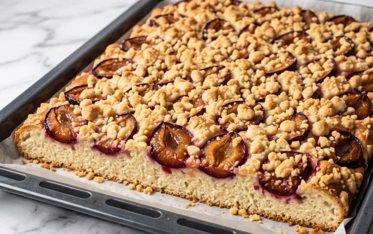 Rezept für Streusel-Pflaumenkuchen vom Blech mit Hefeteig