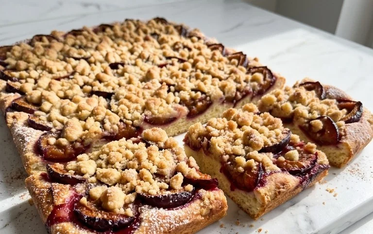 Pflaumenkuchen mit Streusel vom Blech (Quark-Öl-Teig)