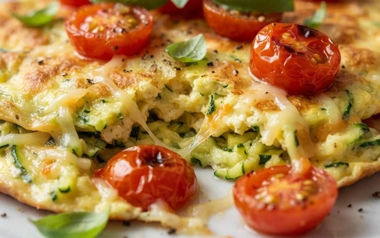 Zucchini-Omelett mit Tomaten und Basilikum