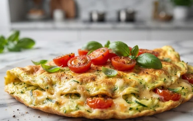 Zucchini-Omelett mit Tomaten und Basilikum