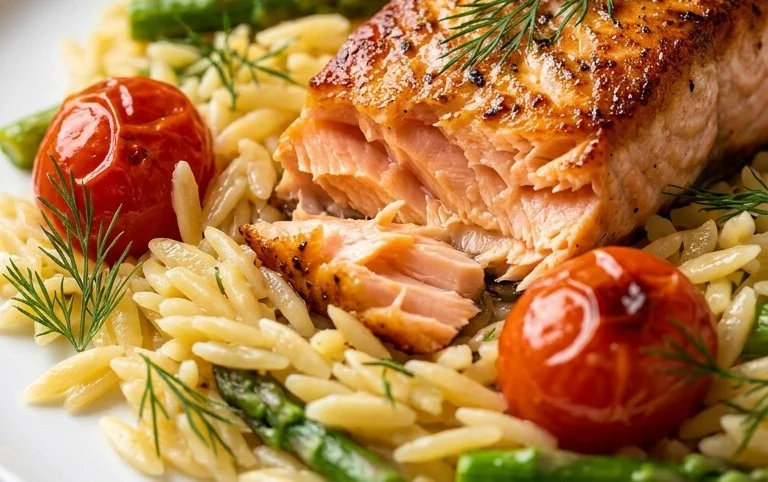 One Skillet Salmon with Lemon Orzo
