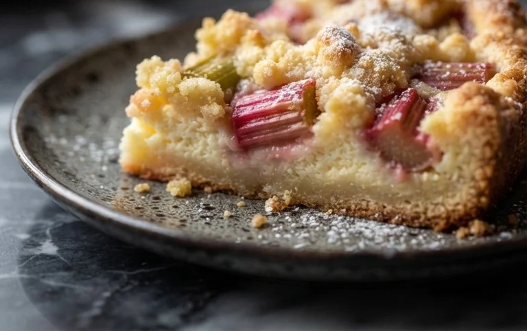 Rhabarber Quarkkuchen mit Butterstreuseln