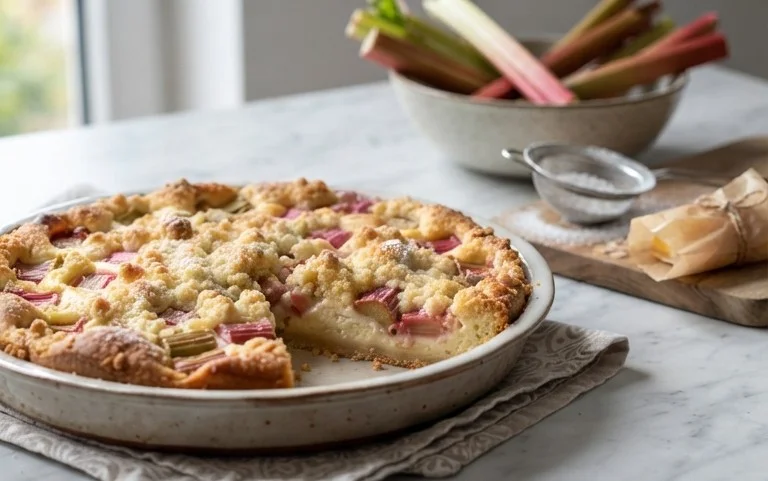 Rhabarber Quarkkuchen mit Butterstreuseln